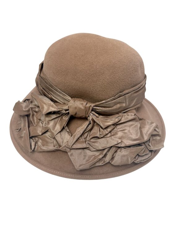 Louise Green Designer Hat Wool Felt with Bow Wide Brim Tan Beige Formal Medium main image 11